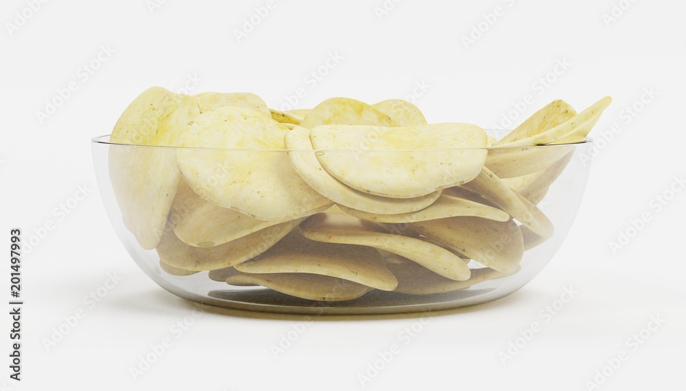 Realistic 3D Render of Potato Chips