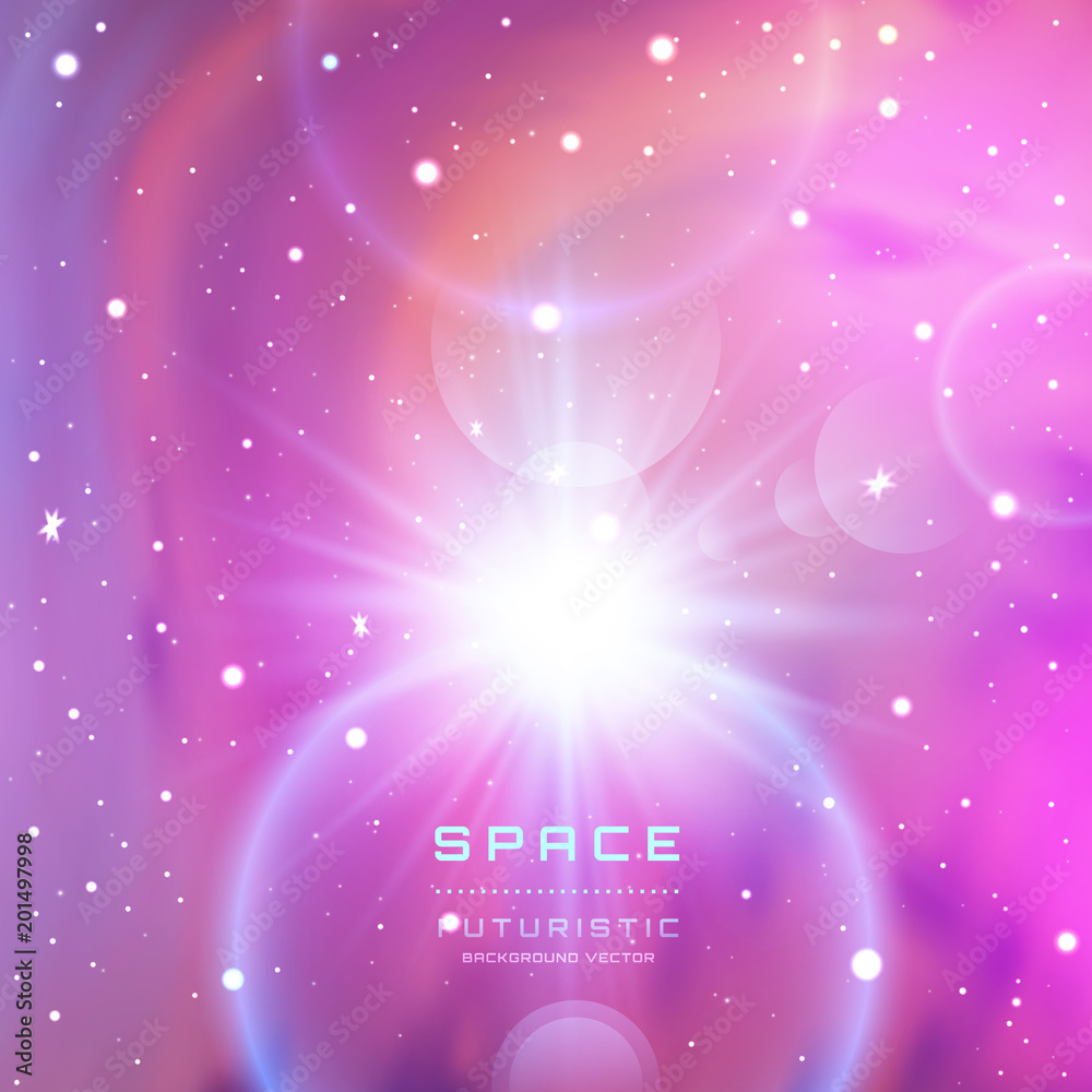 Obraz premium Space Galaxy Background with earth, milky way nebula, stardust and bright shining stars. Vector illustration for your design, artworks