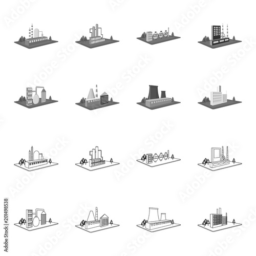 Processing factory,metallurgical plant. Factory and industry set collection icons in outline,monochrome style isometric vector symbol stock illustration web.