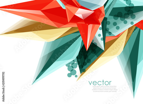 Color glass crystals on white background, geometric abstract composition with glass gemstones and copyspace, background template