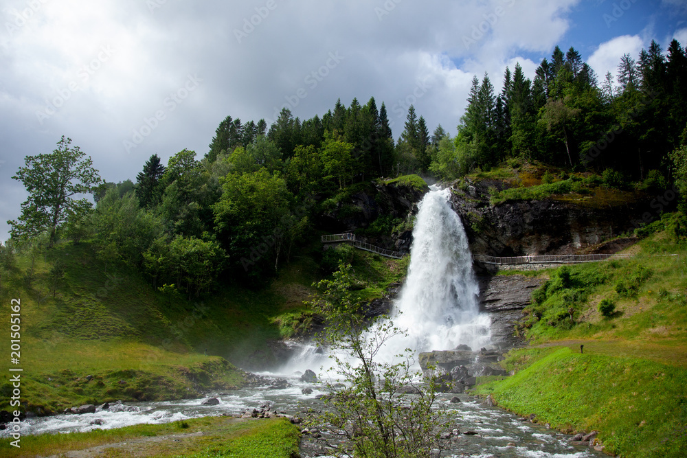 Beautiful nature, waterfall and mountains
