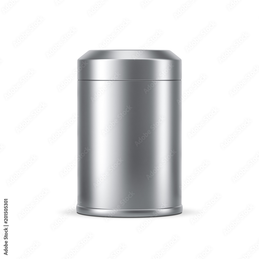 Metallic Tin Can Mockup packaging on white, 3d rendering Metallic Tin Can Mockup packaging on white, 3d rendering