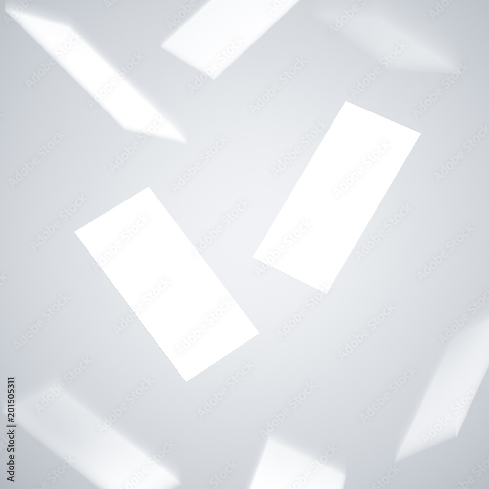 Flying Business Cards on Gray background, 3d rendering Flying Business Cards on Gray background, 3d rendering