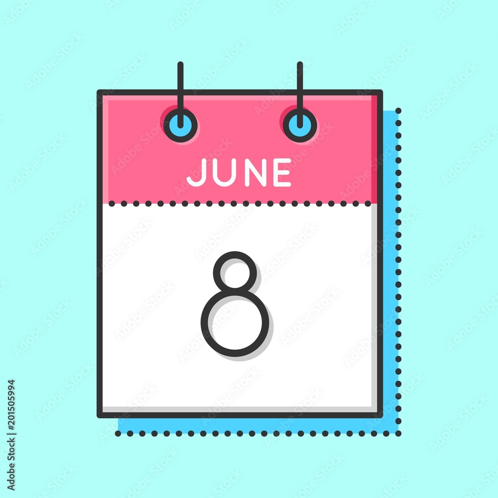 Vector Calendar Icon. Flat and thin line vector illustration. Calendar sheet on light blue background. June 8th. World oceans day. Vector Calendar Icon. Flat and thin line vector illustration. Calendar sheet on light blue background. June 8th. World oceans day.