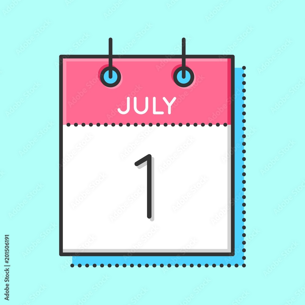 Vector Calendar Icon. Flat and thin line vector illustration. Calendar sheet on light blue background. July 1th. Happy Canada Day Vector Calendar Icon. Flat and thin line vector illustration. Calendar sheet on light blue background. July 1th. Happy Canada Day