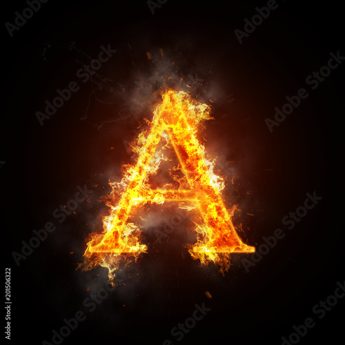 Fire letter A of burning flame.