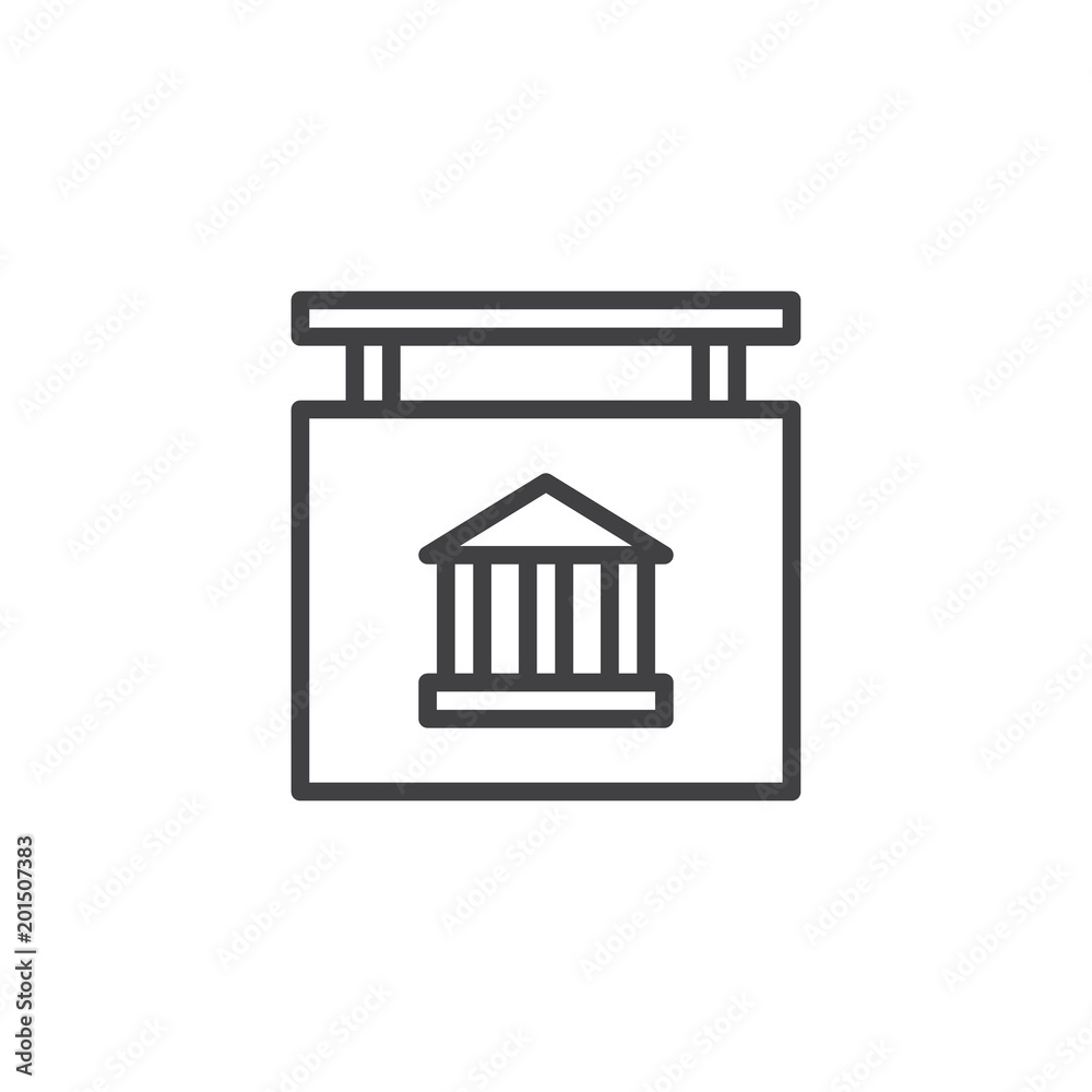 Museum sign hanging outline icon. linear style sign for mobile concept and web design. simple line vector icon. Symbol, logo illustration. Pixel perfect vector graphics Museum sign hanging outline icon. linear style sign for mobile concept and web design. simple line vector icon. Symbol, logo illustration. Pixel perfect vector graphics