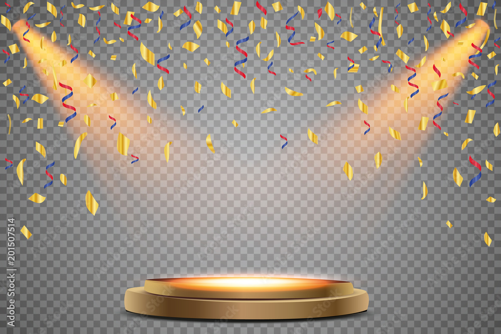 Vettoriale Stock Stand of the podium with lighting, Scene from the award  ceremony on a transparent background, with falling confetti. Vector  illustration. | Adobe Stock