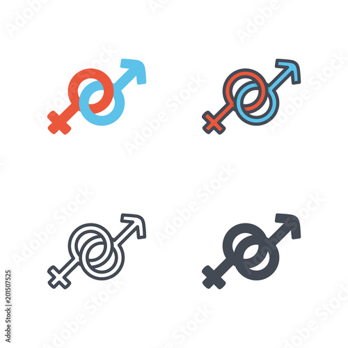 Gender male female sign valentine's day holidays vector icon flat line silhouette colored