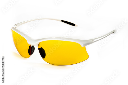 Glasses for the driver yellow glasses on a white background