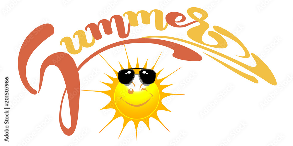 Sun with sunglasses and smile. Cartoon icon, sticker, logo, sign summer  vector illustration. 25272869 Vector Art at Vecteezy