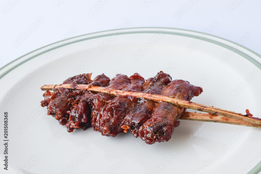 Grilled neck chicken,Thai style food(Low cost) isolated on white background.