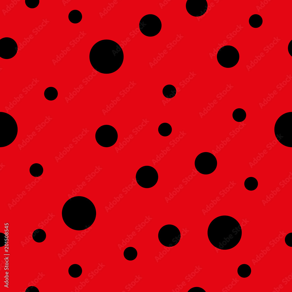Seamless background consisting of black circles on a red background. Vector illustration