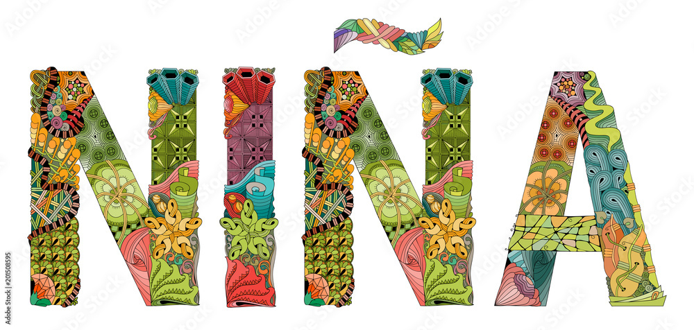 Word Nina Girl In Spanish Vector Decorative Zentangle Object Stock 