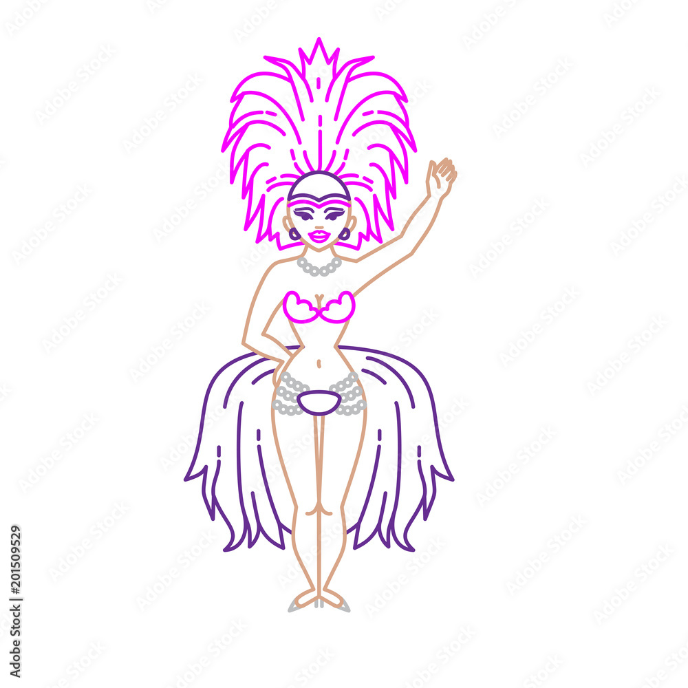 Outline cabaret singer brazilian showgirl. Colorful carnival parade Outline cabaret singer brazilian showgirl. Colorful carnival parade