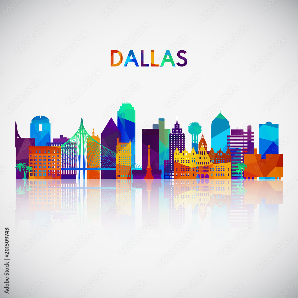 Dallas skyline silhouette in colorful geometric style. Symbol for your design. Vector illustration.