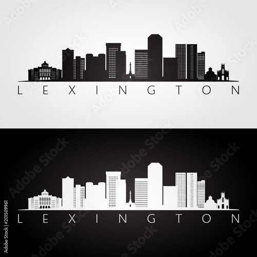 Lexington USA skyline and landmarks silhouette, black and white design, vector illustration.