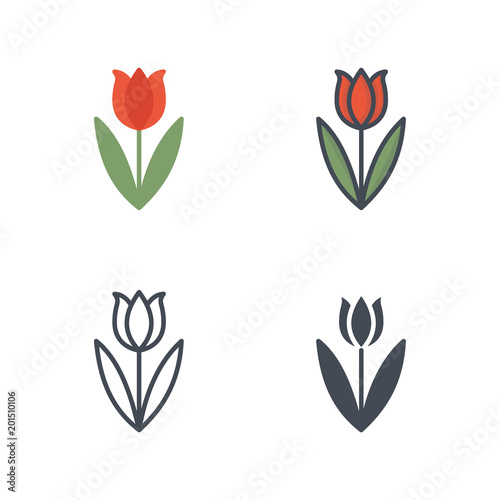Tulip easter holidays icon vector flat line colored sillhouete