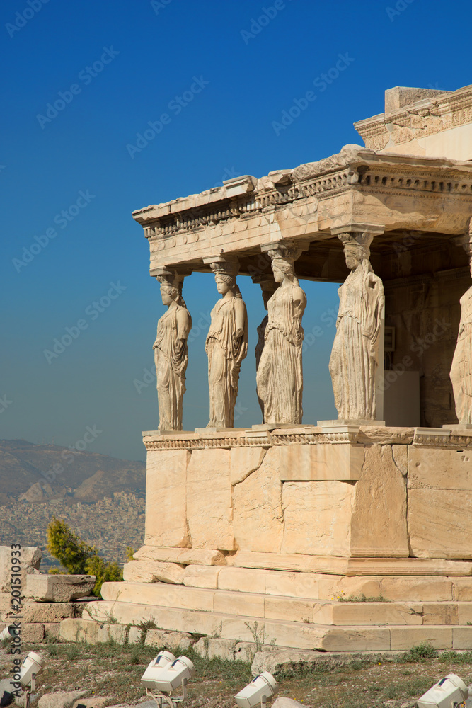 Caryatids on the Acropolis of Athens by a nice summer day