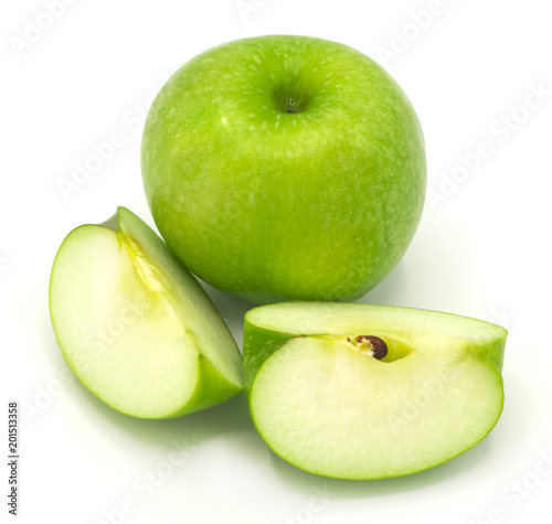 fresh organic green apple slice isolated on a white background,buy from supermarket, good for healty, diet.