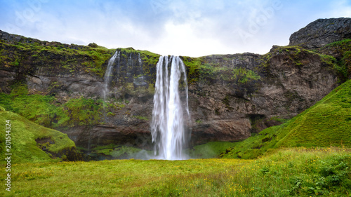 waterfall Seljalandsfoss in summer, Iceland