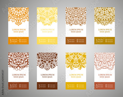 Set of banners with ethnic ornaments and patterns of the mandala. Vector decorative card or invitation design. Islam, Arabic, Indian, Turkish. Antiques, paintings, jewelry. Easy to use and edit