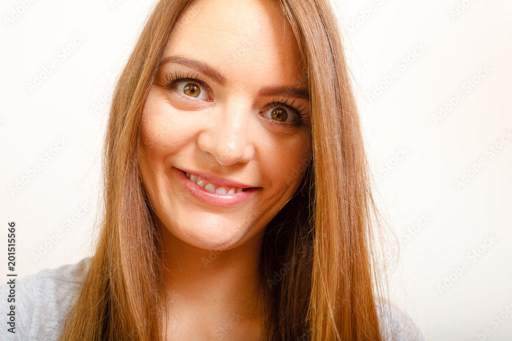 Naklejka premium Woman smiling in creepy way, closeup