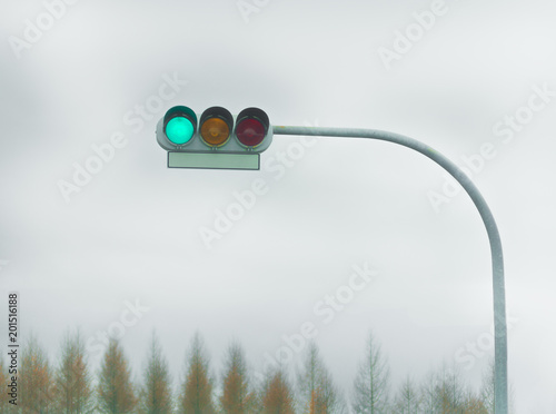 Traffic lights in the mist