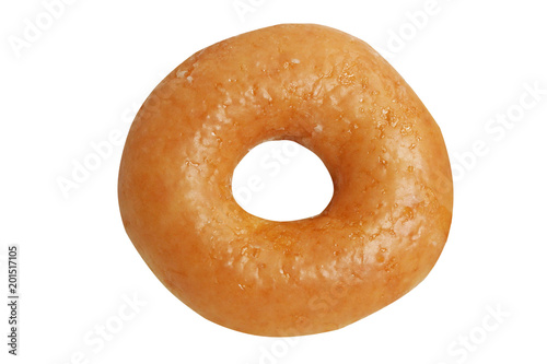 Fresh donut with sugar and hole patterns top view isolated on white background
