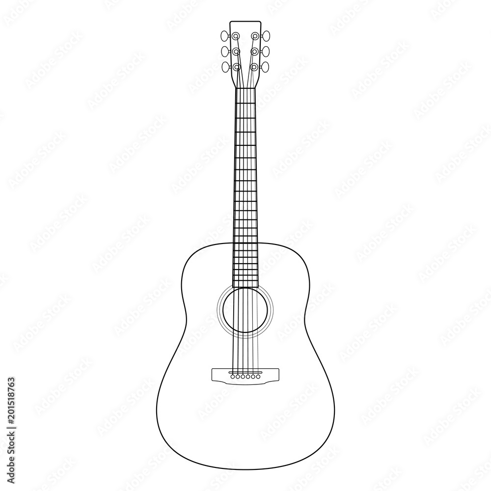 Naklejka premium Outline silhouette of acoustic guitar, stringed musical instrument, vector illustration