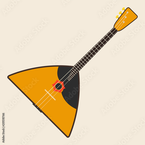 Russian yellow balalaika flat vector illustration