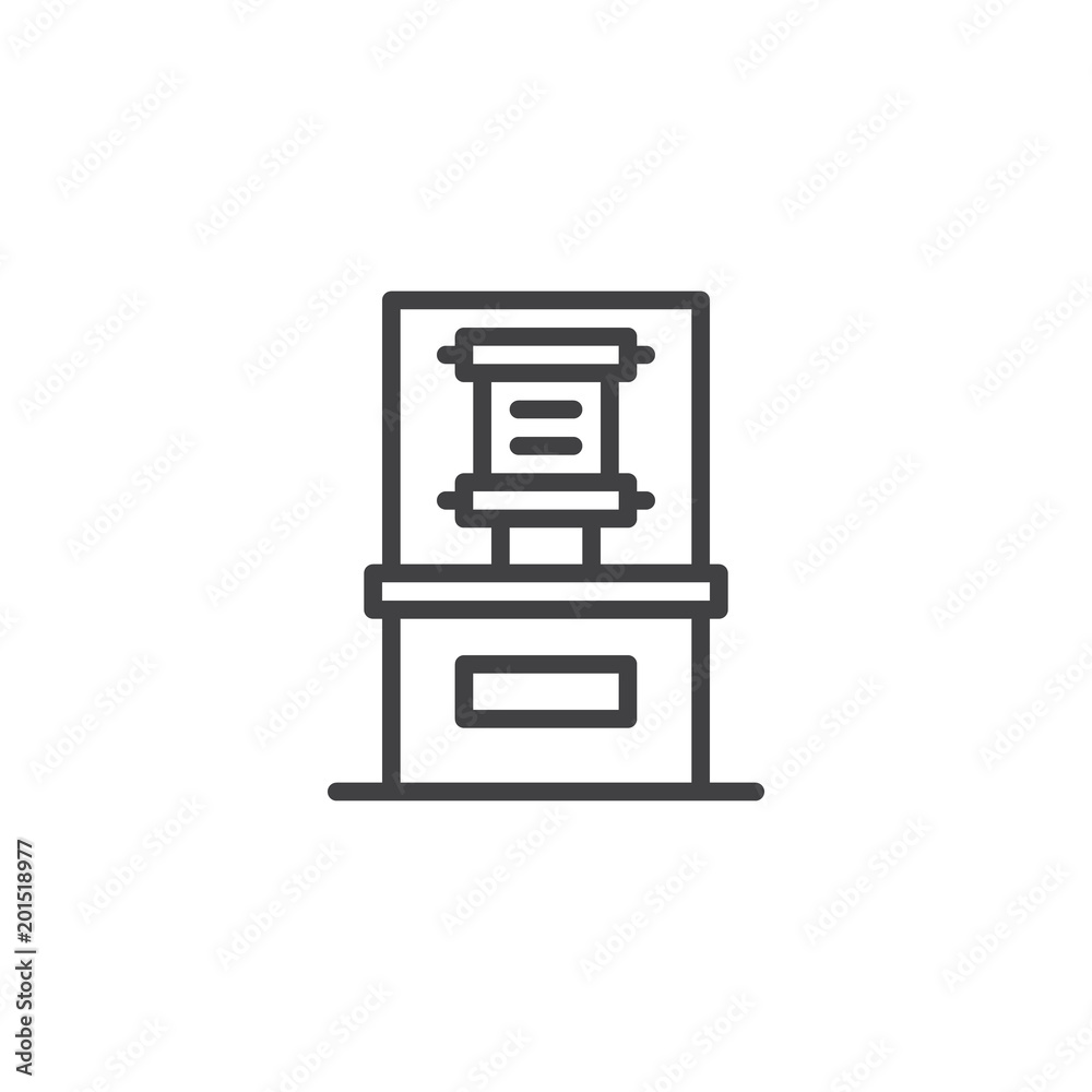 Ancient manuscript in museum glass showcase outline icon Ancient manuscript in museum glass showcase outline icon