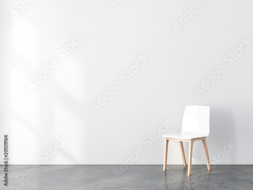 Blank wall mockup with White chair in empty room, 3d rendering