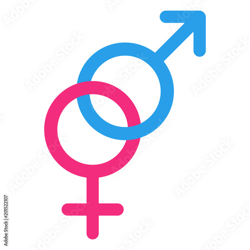 Heterosexuality glyph. Interlocked female and male gender signs. Marriage symbol. Vector icon.