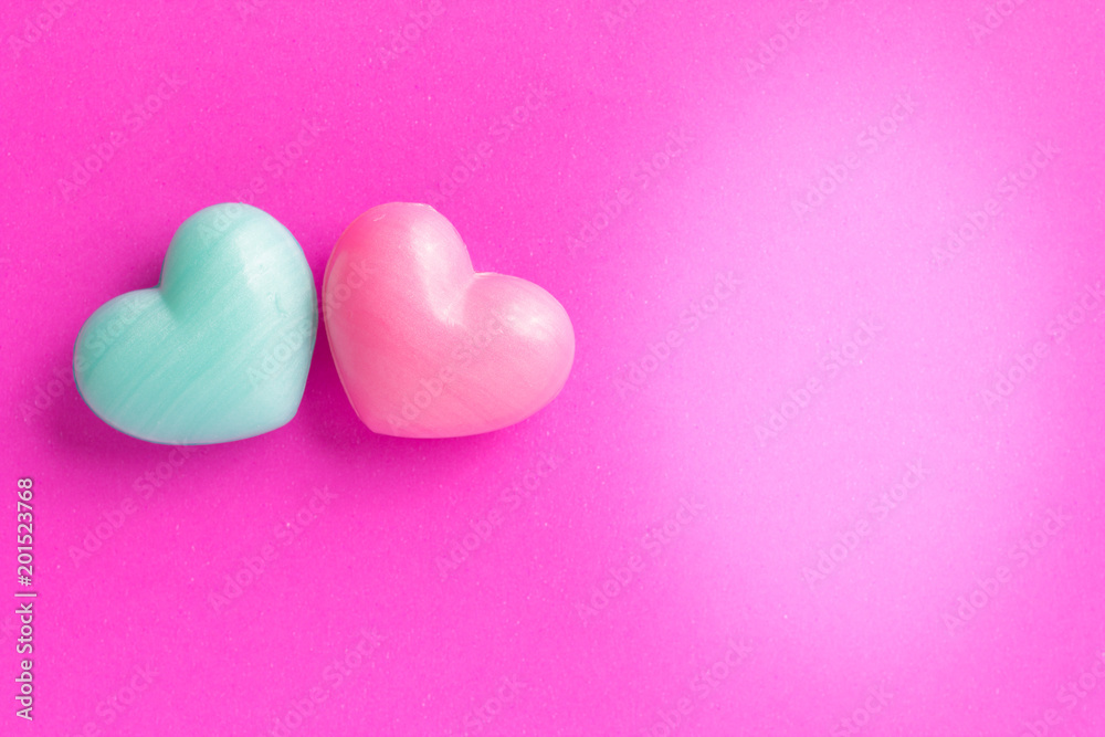 Two heart shapes over purple color table. Valentine Day concept. Two heart shapes over purple color table. Valentine Day concept.