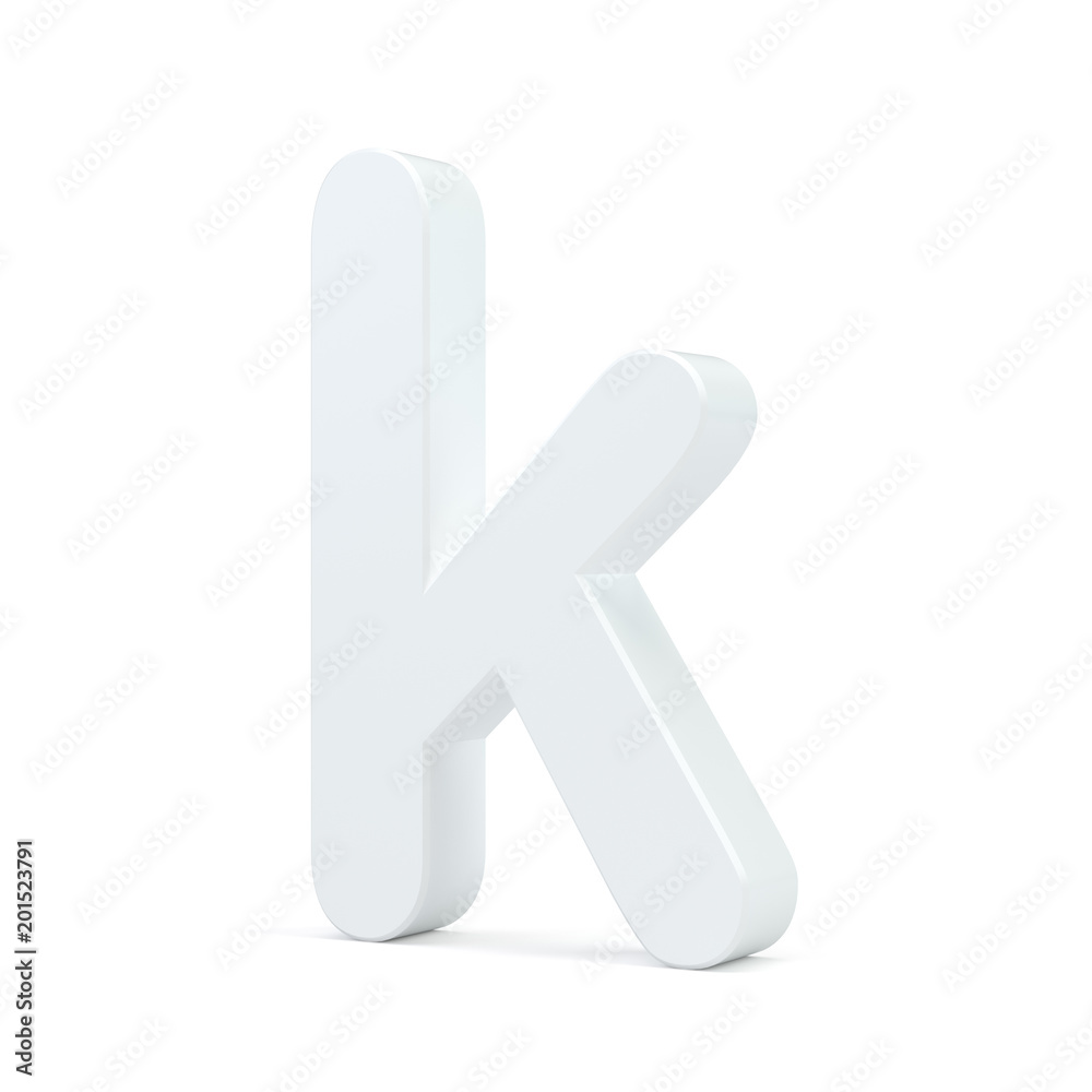 White small letter K isolated on white background. 3d rendering. White small letter K isolated on white background. 3d rendering.