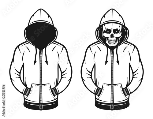 Hoodie with blank face and with skull objects photo