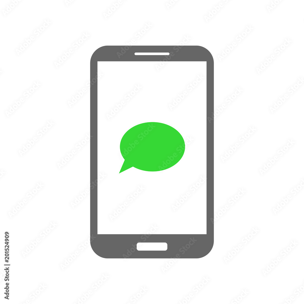 Mobile messenger app. Speech balloon on smartphone screen. Vector icon. Mobile messenger app. Speech balloon on smartphone screen. Vector icon.