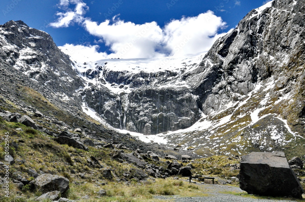 Obraz premium Snow-capped Mount Talbot in Fiordland National Park, New Zealand