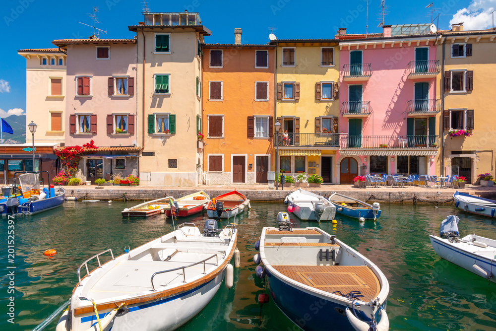 colorful small harbor on Lake Garda, Italy