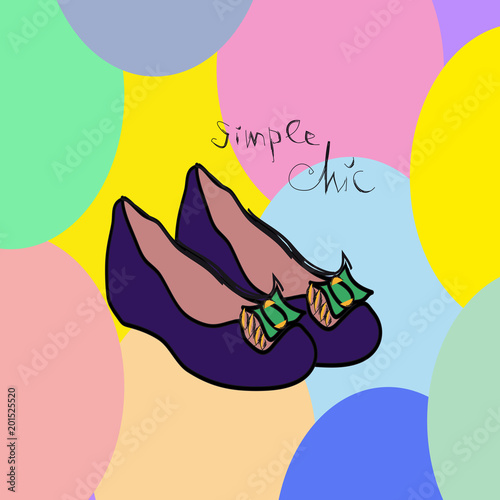 Dark violet ballet flats with green bows