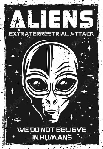 Vintage poster with alien head vector illustration