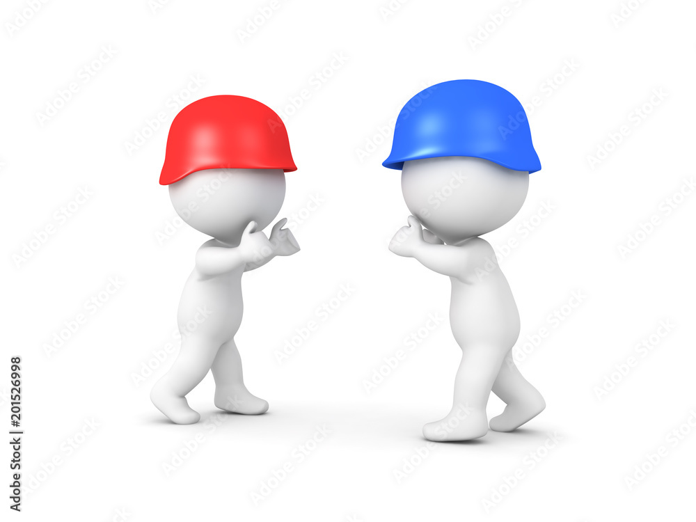 3D illustration of red and blue soldiers fighting each other 3D illustration of red and blue soldiers fighting each other