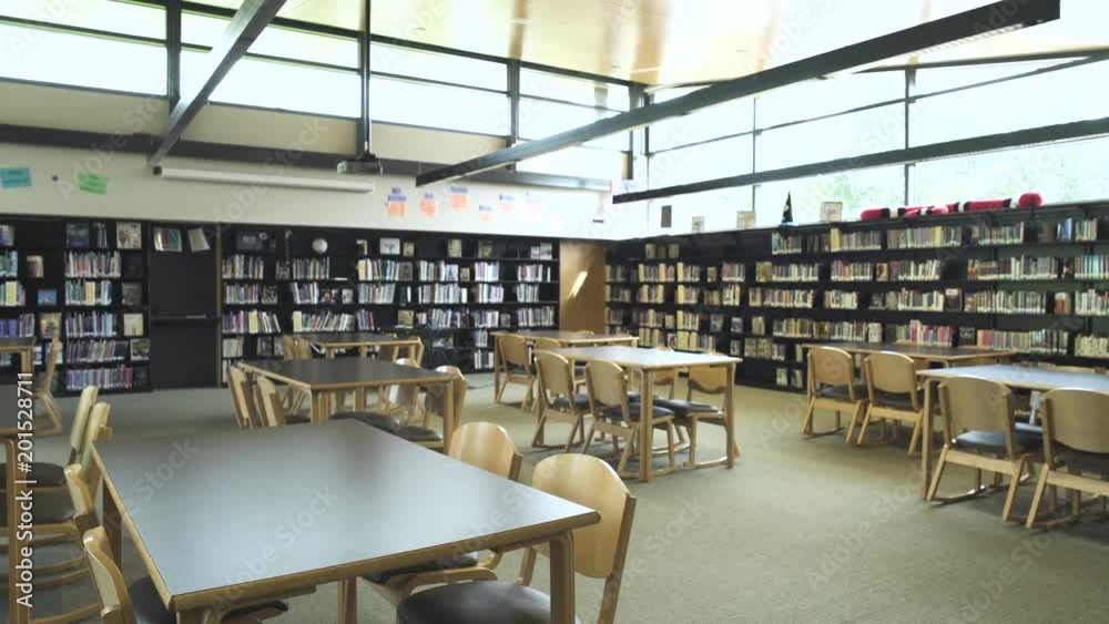 Wide shot of high school library Wide shot of high school library