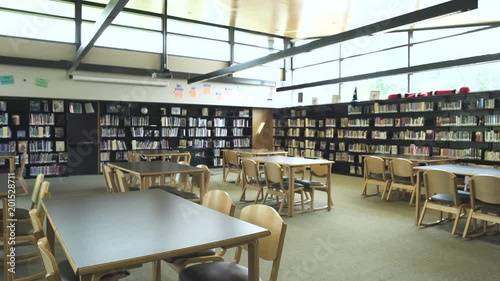 Wide shot of high school library
