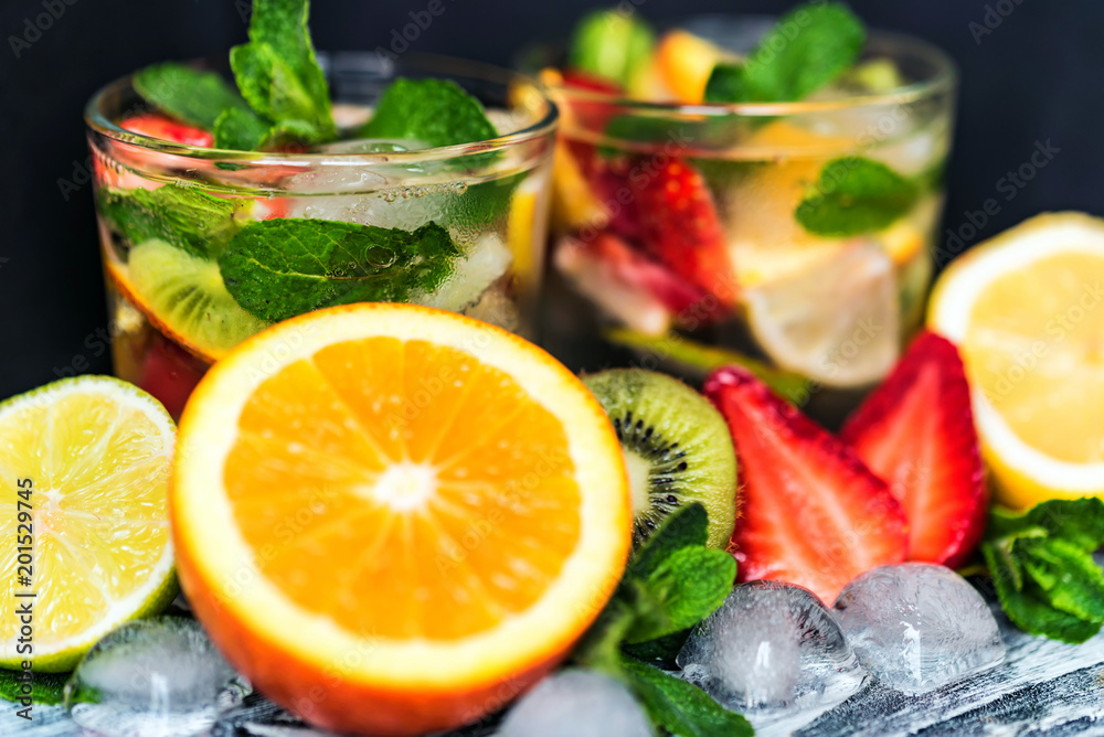 Homemade lemonade with fruit and mint Homemade lemonade with fruit and mint