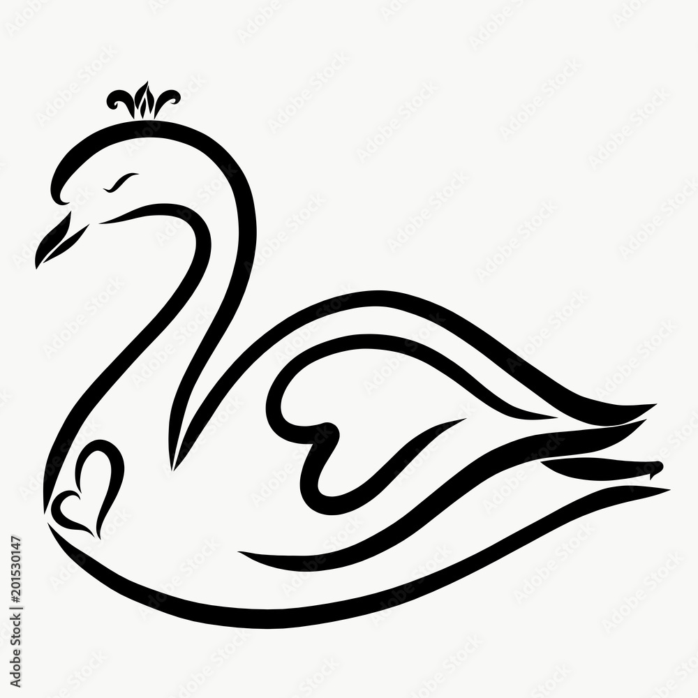 Swan graceful princess in the crown, with hearts Swan graceful princess in the crown, with hearts