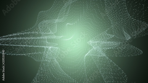 Molecule model with connected lines with dots on dark background. Medicine, technology, chemistry or science background. Scientific or medical background with molecules and atoms. 3d illustration.