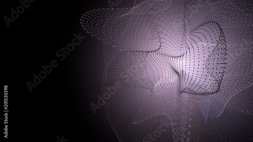 Molecule model with connected lines with dots on dark background. Medicine, technology, chemistry or science background. Scientific or medical background with molecules and atoms. 3d illustration.