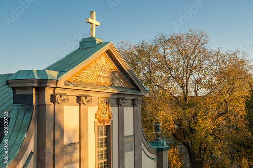 Aerial view of Saint Olai church during sunset at autumn in Norrkoping, Sweden photo